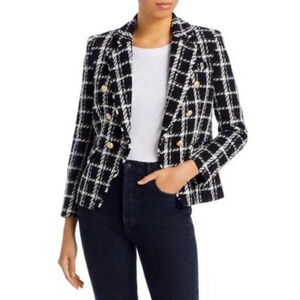 Generation Love Eliza Plaid Tweed Blazer in Black xs